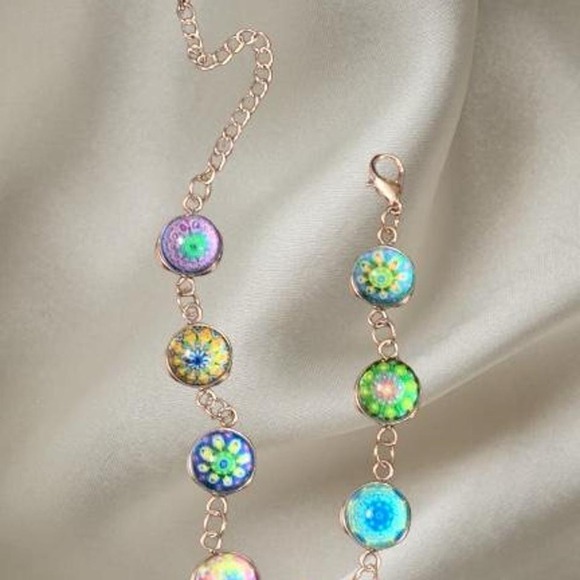 Rainbow glass bead bracelet with adjustable copper chain #rainbowvibes - Picture 1 of 1